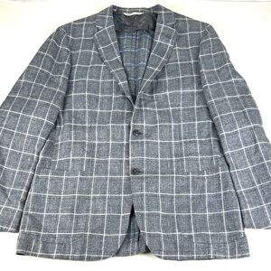 Maurizio Baldassari Linen Wool Blend Check Unlined Jacket Blazer Sz 54R USA 44R